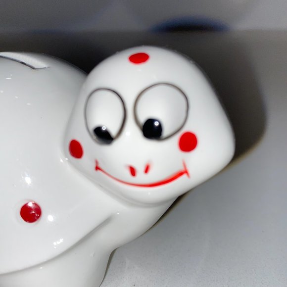 Small White Ceramic Red Polka Dot Turtle Bank - Picture 3 of 4